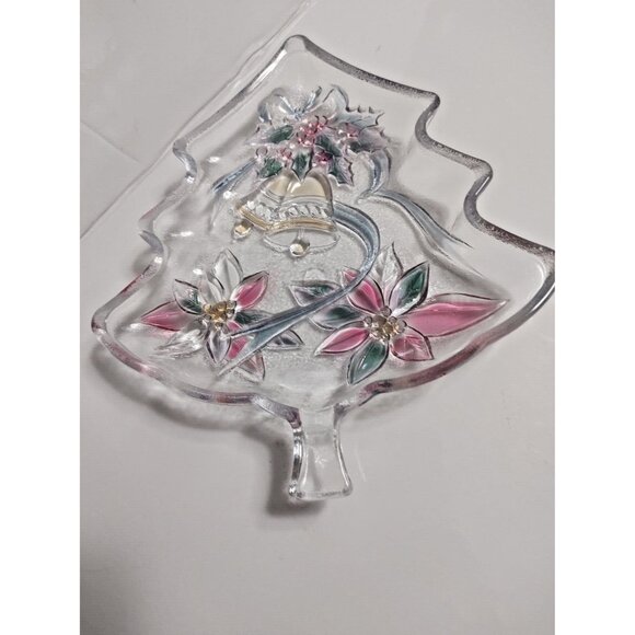 Vintage Mikasa Candy Dish Tree Shaped Poinsettia And Bells 7 1/2" x 6 3/4" - Picture 1 of 9